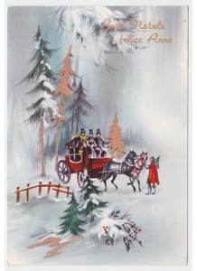 Paesaggio Immagini Natalizie Vintage.Natale Carrozza Cocchieri Bosco Abeti Cartolina Vintage Paesaggio Innevato Ebay