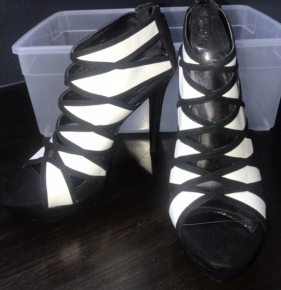 Talla 7 - Zapatos de plataforma para mujer Carlos Santana tacón negro/blanco nuevos Foto 3 de 4