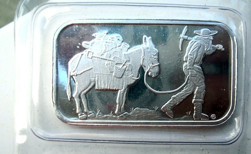 1 Troy Oz. Silvertown .999 Fine Silver Ingot, Heat Sealed Plastic, Prospector