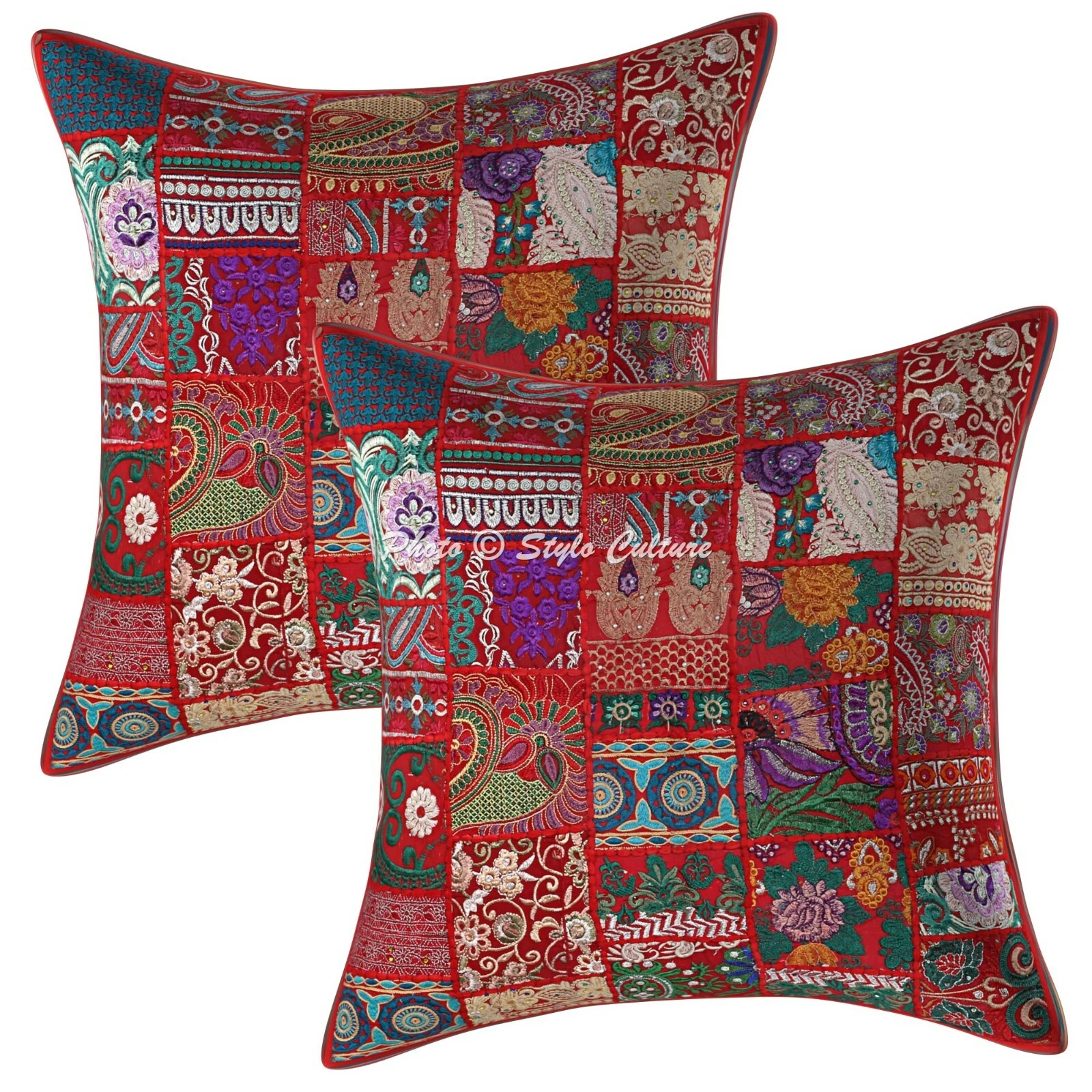 Scatter Cushion Covers Red 60x60 Patchwork Cotton 24x24 Abstract Throw Pillows