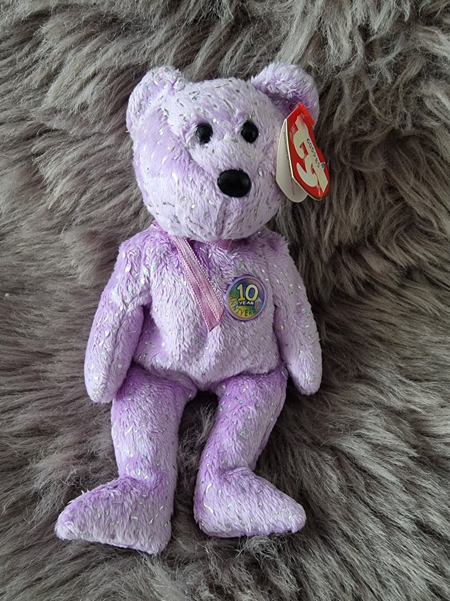 TY Beanie Babies Decade -10 Year Anniversary Glitter Lilac Bear