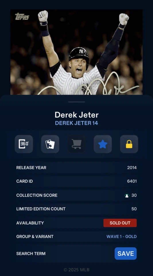Tarjeta digital 2014 Topps Bunt Derek Jeter 14 Farewell Captain 50GC extremadamente rara Foto 2 de 3