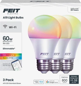Smart LED Light Bulb 60W Equivalent RGBW Color Changing Tunable White Dimmable