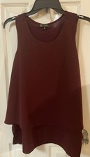 DG2 Diane Gilman Women's Burgundy Tiered Sleeveless Tunic Length Blouse Size Med