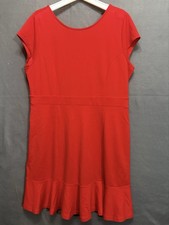 LOFT Size 16 Red Fit & Flare Midi Dress Short Sleeve