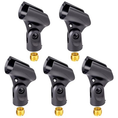 Universal Microphone Clip Holder with Nut Adapters 5/8'' to 3/8''-5PCS, Black
