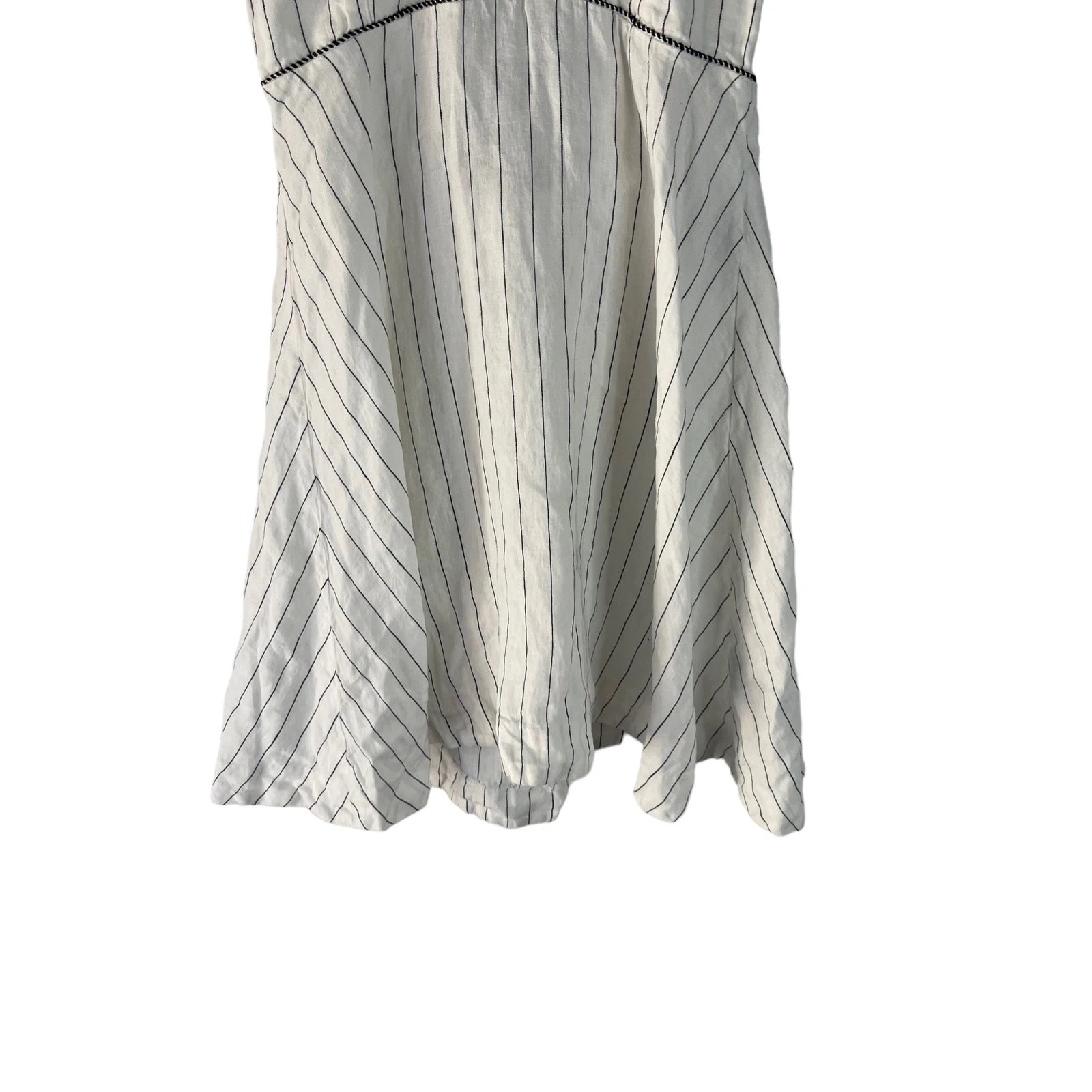 OFF WHITE N12H Vestito Donna Piccolo 2 4 Erin 100% Lino Off White Righe Mini Abito Cottage