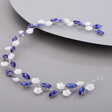 Bride Flower Rhinestone Headband Wedding Blue Crystal Hair Vine Bridal Prom H...