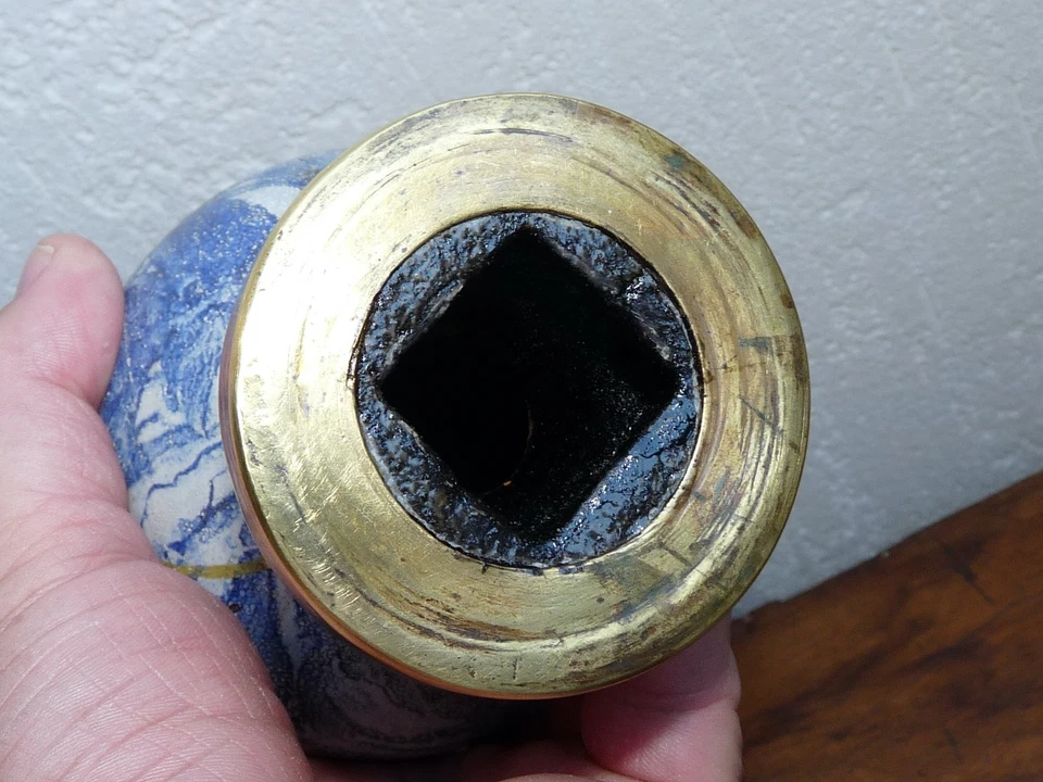 ancienne boule de rampe d'escalier bronze et fonte émaillé imitation marbre - Photo 4/4