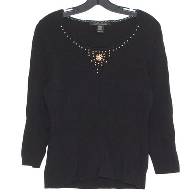 Pierre Cardin Top Beaded Academia Minimalist Boho Cottage Grandma Black Large
