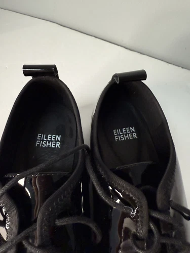 Eileen Fisher Women’s 8 Black Patent Leather Wedge Oxfords Shoes Eddy Lug Sole - Picture 3 of 6