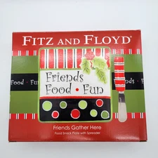 Fitz and Floyd Cheese Snack Plate with Spreader "Friends Food Fun" Holiday NIB