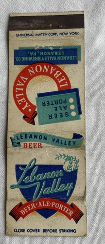 Lebanon Valley Brewing Co, Beer, Ale, Porter, Lebanon PA, Matchbook Cover