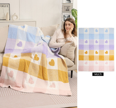 ComfyLuxe Multi-Colored Checkered & Heart Pattern Throw Blanket