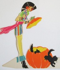 Vintage Halloween Placecard Lady as Pirate wi...