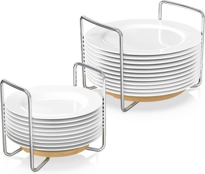 Dish Rack Kitchen Counter Bamboo Plate Organizer Cabinet Space Saver 2Pcs Adjust