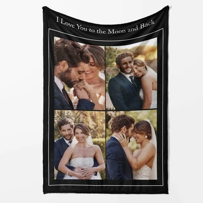 GIFTIMIZED Personalised 4 Photo Custom Blanket with Text Custom Collage Gift for Loved Ones
