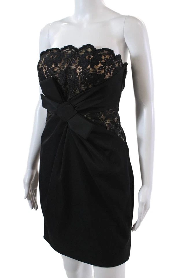 Vestido justo Robert Rodriguez Black Label feminino renda sem alças preto tamanho 2 - Imagem 2 de 4