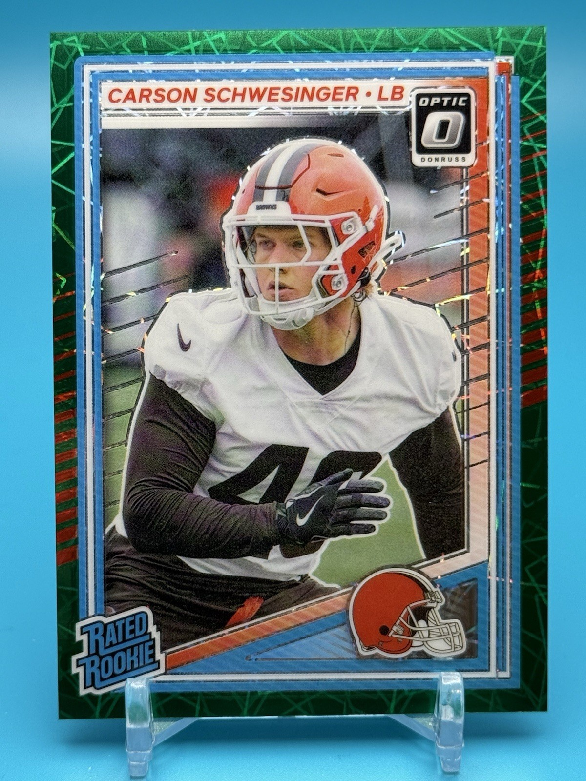 Carson Schwesinger 2025 Donruss Optic #217 Green Velocity Prizm Rated Rookie🔥