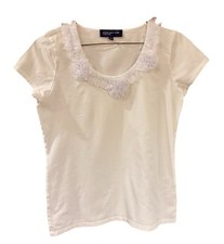 JONES NEW YORK White Cotton Blend Stretch T-Shirt Neck Flounce Petite Medium