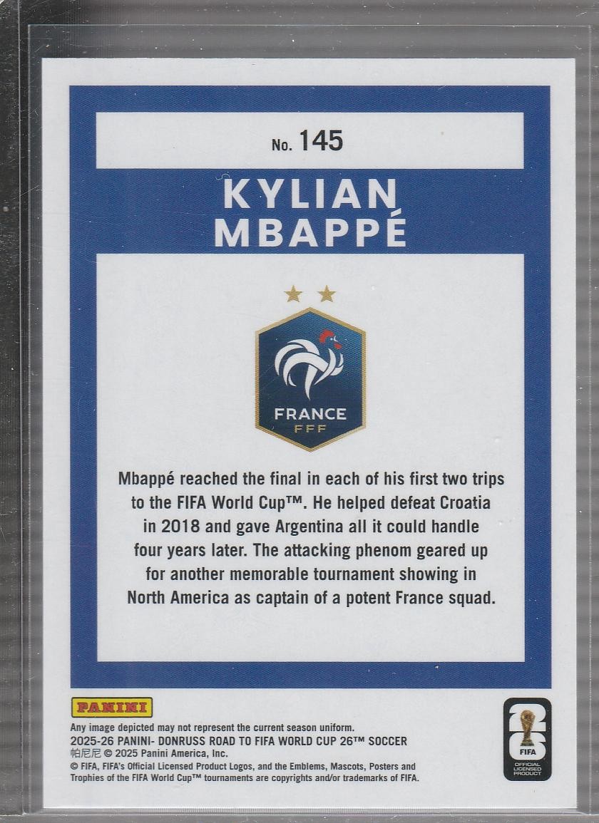 2025-26 Donruss Road to FIFA World Cup #145 Kylian Mbappe Blue Cubic #/205 view 2