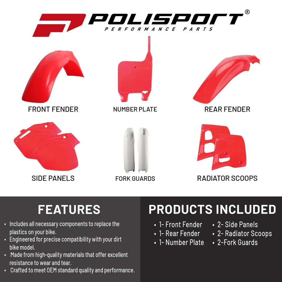 Kit de plástico Polisport MX para moto de cross Honda CR 125R (1991-1992), OEM, rojo/blanco Foto 2 de 4