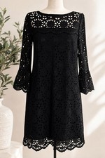 J Crew Little Black Dress Lace Eyelet Flutter Bell Sleeve Shift Dress  4
