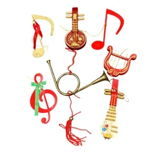 7-Piece Set Of Musical Instrument & Note-Themed Christmas Ornaments