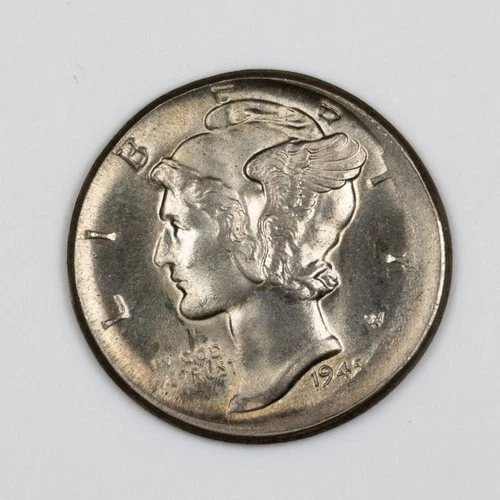 1945 Mercury Dime, Broadstruck Error UNC