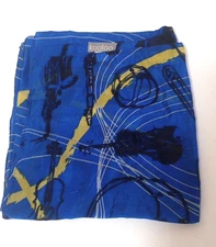 Kooloo Wearble Art Blue Silk Scarf w Musical Instruments