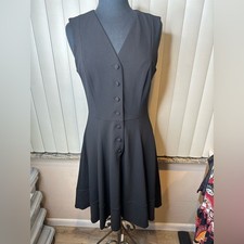 Calvin Klein Black Button-Front V-Neck Midi A-Line Dress Size 10