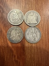 Lot of (4) Seated Liberty Silver Dimes 10C — 1887-S, 1888, 1890, 1891-O