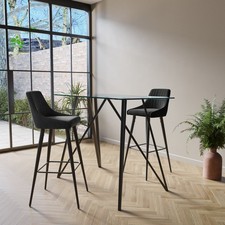 Small Glass Breakfast Bar Table with Black Metal Legs - Seats 2 - Dax DAX003