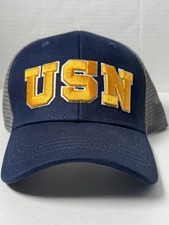 NWT U.S. Navy Trucker Hat Cap Adjustable Embroidered Navy Blue Gray Gold