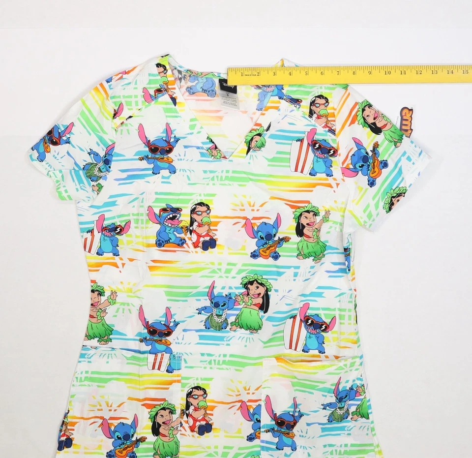 Disney Lilo & Stitch Scrub Top Womens Small V Neck Tooniforms Nurse Hula Print - Image 4 of 4