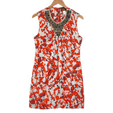 Prairie Shift Dress Women Medium Multi Geo Knit Silk Round Neck Studded Pullover