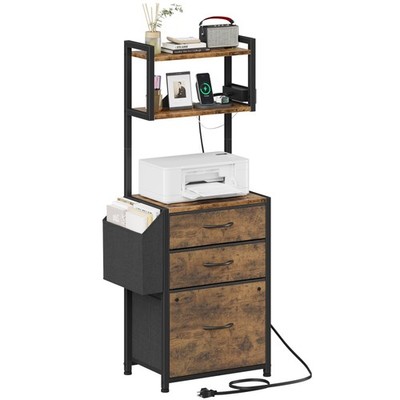 Small 3 Drawer File Cabinet with Charging Station, 45''H, 3-Tier Filing Cabin...
