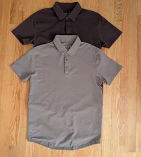 Bylt Polo Mens M Drop Cut Lux Performance Short Sleeve Shirt Brown Beige (2) 