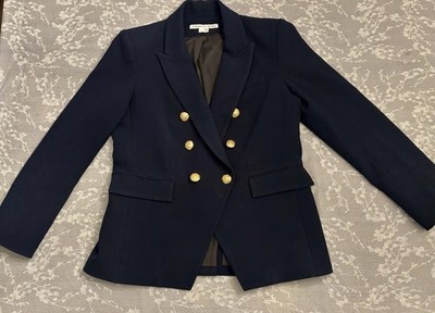 Veronica Beard Miller Dickey Jacket Blazer Navy Blue Gold Buttons...