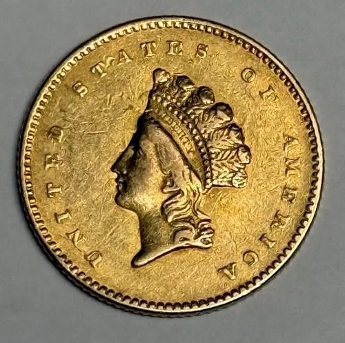 XF+ 1854 Indian Head Type 2 Gold Dollar (all original!) U.S. $1 Coin Small Head