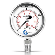 2-1/2" Pressure Gauge, ALL STAINLESS STEEL, Liquid Filled, Lower Mnt, 200 Psi