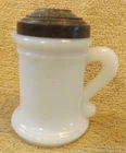Vintage Milk Glass Pitcher with Brass Metal Lid Marked E.T. Smith & Co. New York