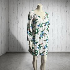 Old Navy Rayon Swing Mini Dress Small White Tropical Floral Long Sleeve Vacation