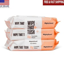Flushable Wipes Hypoallergenic Aloe Infused Unscented 150 Wipes 3 Pack New