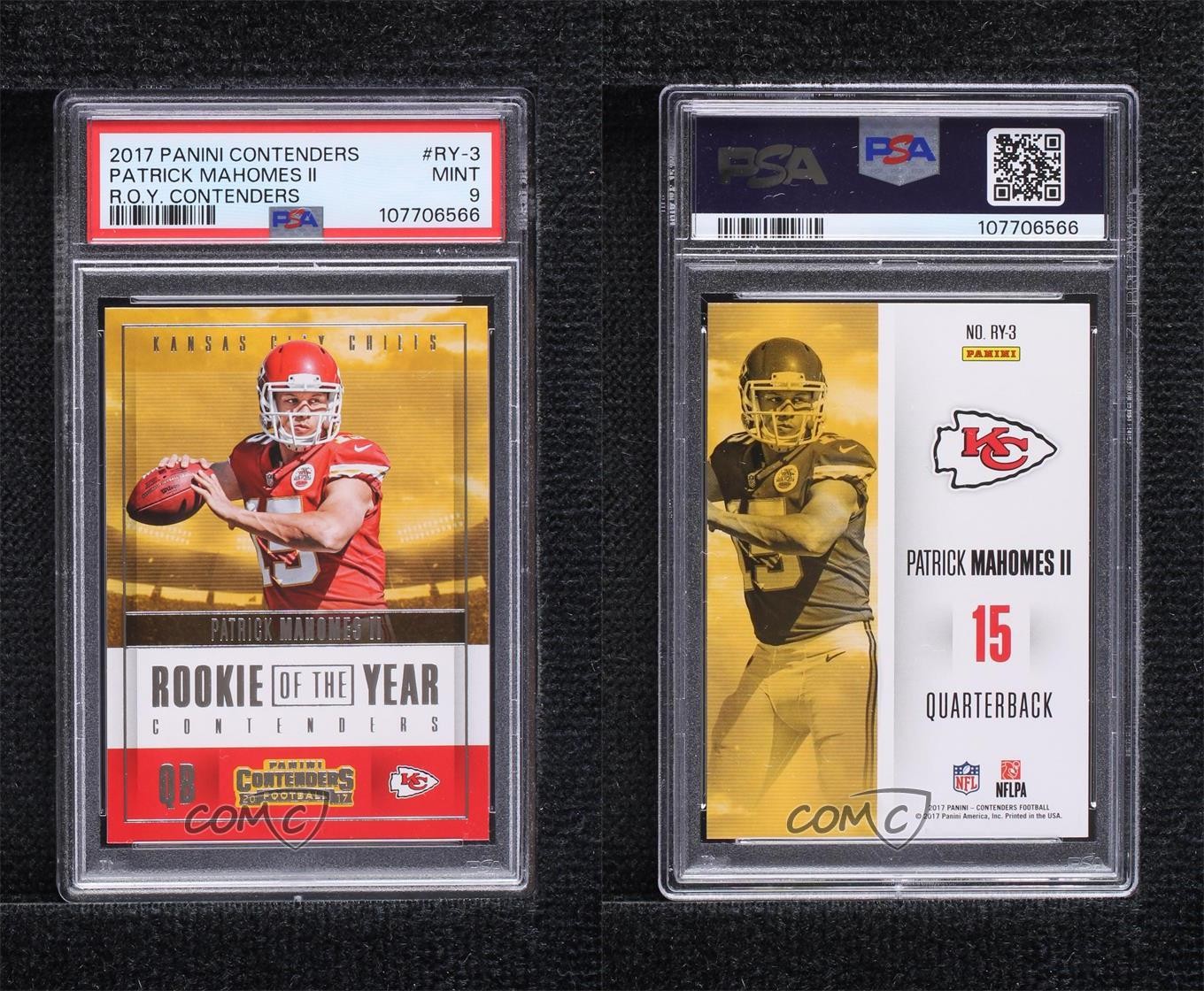 2017 Contenders Rookie of the Year Contenders Patrick Mahomes II #RY-3 PSA 9 RC
