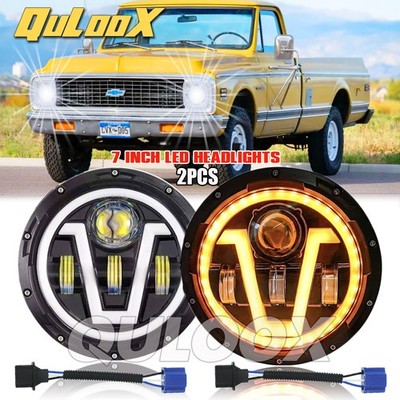Fit 1967-1972 Chevy C10 Pair 7 inch LED Headlights round DOT Approved Hi/Lo Lamp