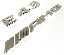 E43 + AMG CHROME FIT MERCEDES REAR TRUNK EMBLEM BADGE NAMEPLATE DECAL NUMBERS