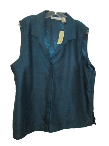 Top donna taglie forti 2X Selene poliestere teal vintage senza maniche nuovo