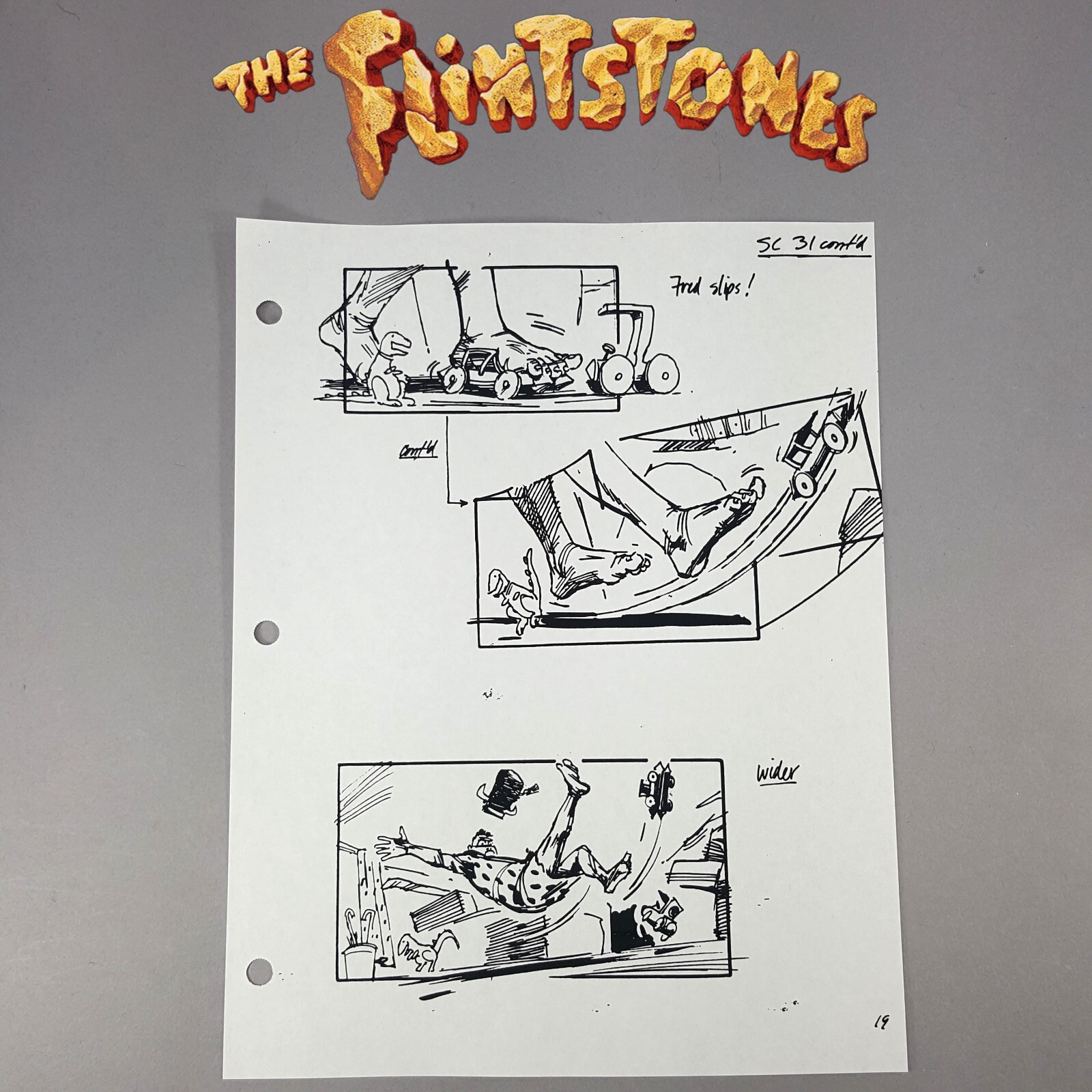 The Flintstones (1994 Film) Production Used Storyboard, Fred Slips on Car Toy