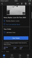 HARRY STYLES Love On Tour - Tuesday 13th June @ London Wembley. Row 15